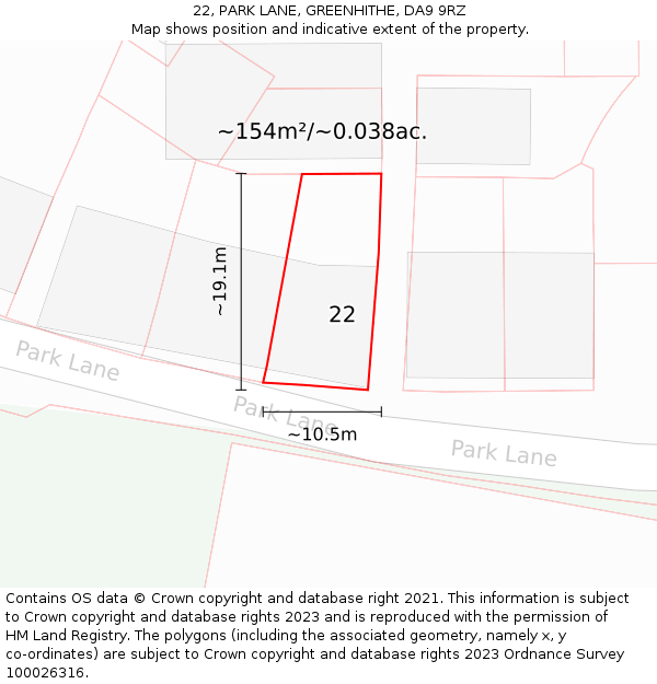 22, PARK LANE, GREENHITHE, DA9 9RZ: Plot and title map