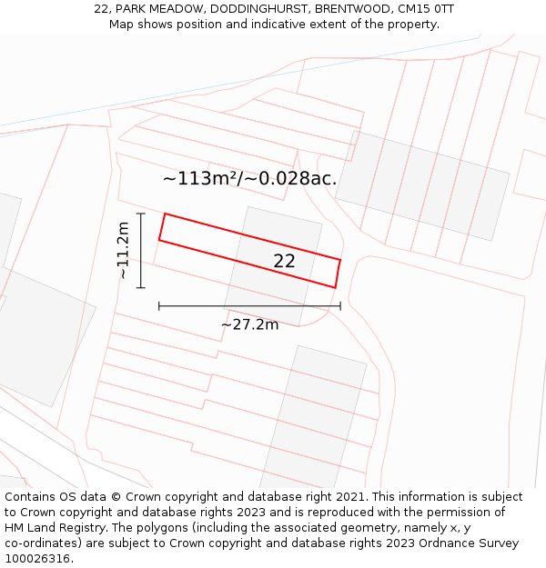 22, PARK MEADOW, DODDINGHURST, BRENTWOOD, CM15 0TT: Plot and title map