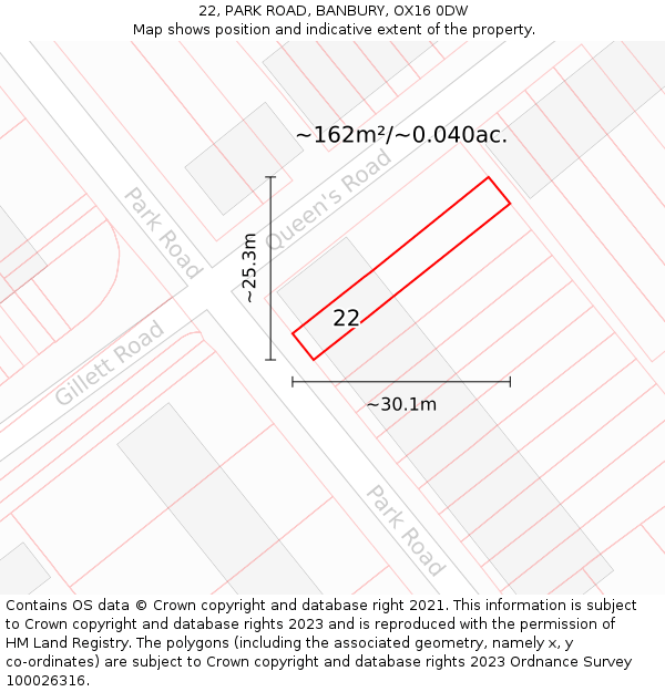 22, PARK ROAD, BANBURY, OX16 0DW: Plot and title map