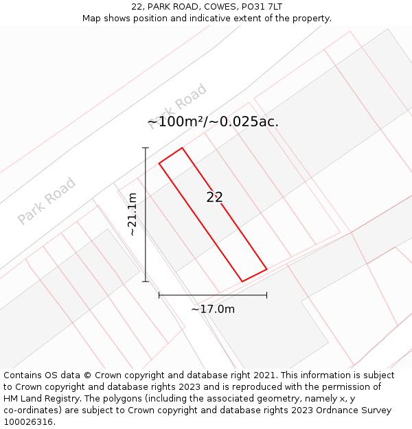22, PARK ROAD, COWES, PO31 7LT: Plot and title map