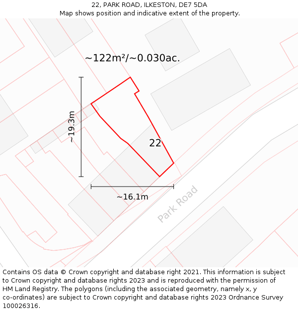 22, PARK ROAD, ILKESTON, DE7 5DA: Plot and title map