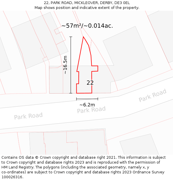 22, PARK ROAD, MICKLEOVER, DERBY, DE3 0EL: Plot and title map