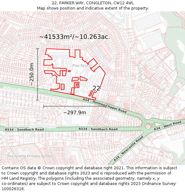 22, PARKER WAY, CONGLETON, CW12 4WL: Plot and title map