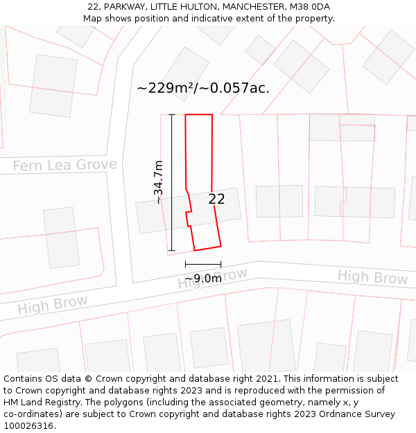 22, PARKWAY, LITTLE HULTON, MANCHESTER, M38 0DA: Plot and title map