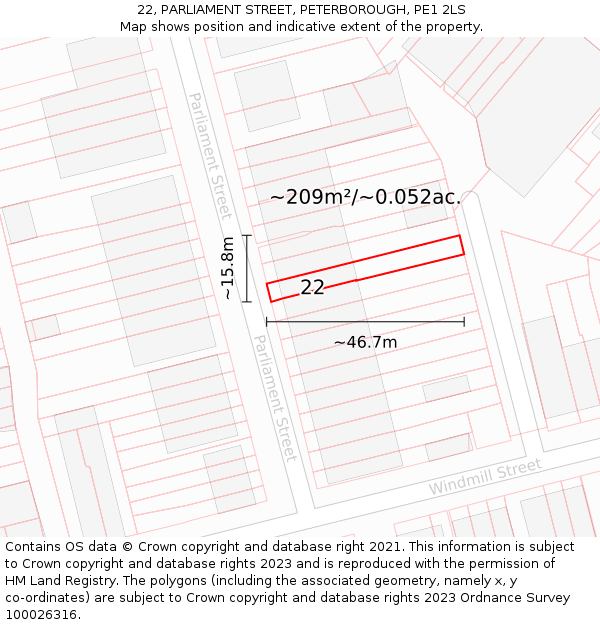 22, PARLIAMENT STREET, PETERBOROUGH, PE1 2LS: Plot and title map