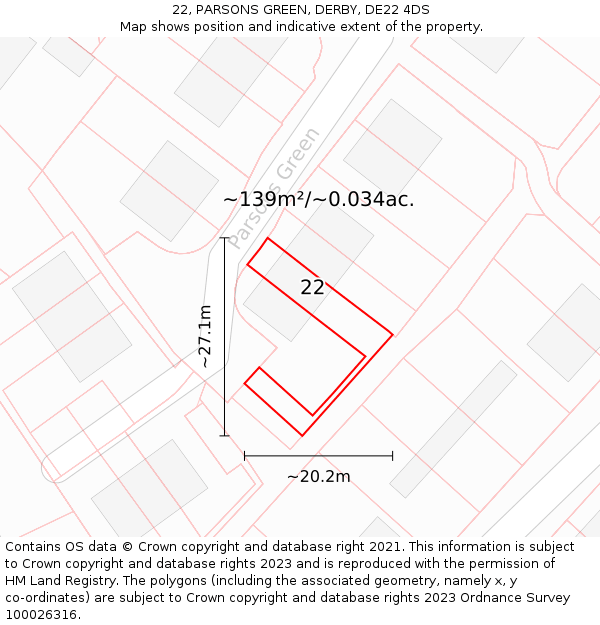 22, PARSONS GREEN, DERBY, DE22 4DS: Plot and title map
