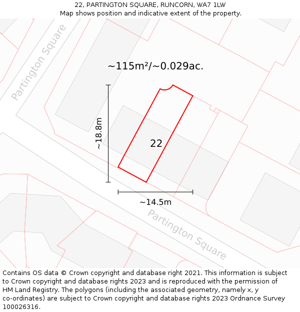 22, PARTINGTON SQUARE, RUNCORN, WA7 1LW: Plot and title map