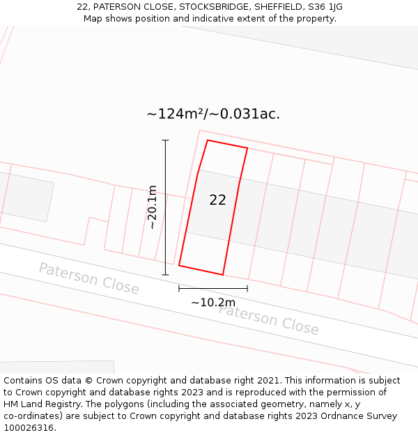 22, PATERSON CLOSE, STOCKSBRIDGE, SHEFFIELD, S36 1JG: Plot and title map