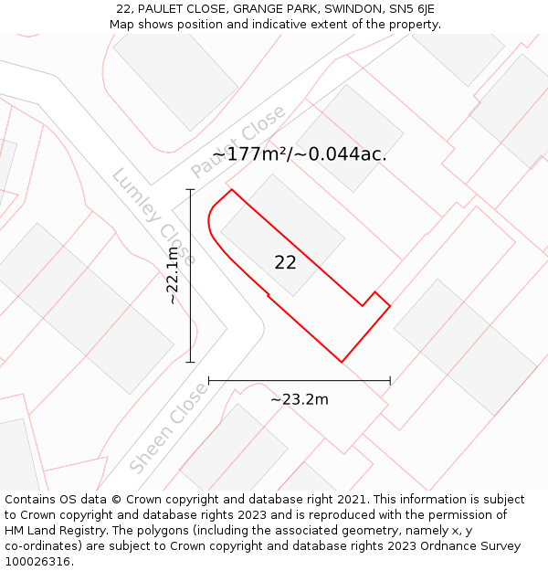 22, PAULET CLOSE, GRANGE PARK, SWINDON, SN5 6JE: Plot and title map