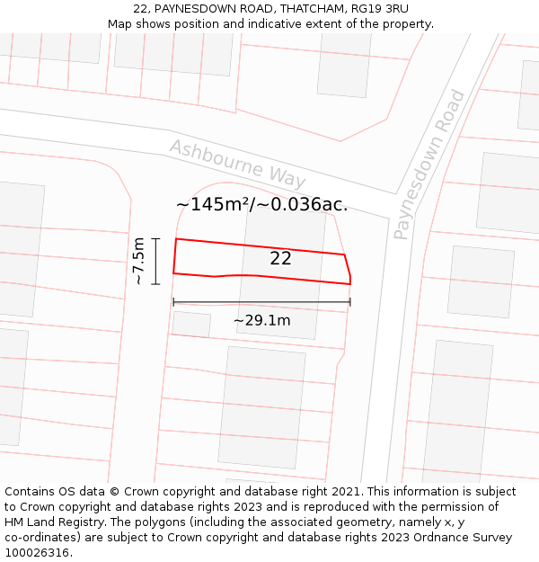 22, PAYNESDOWN ROAD, THATCHAM, RG19 3RU: Plot and title map