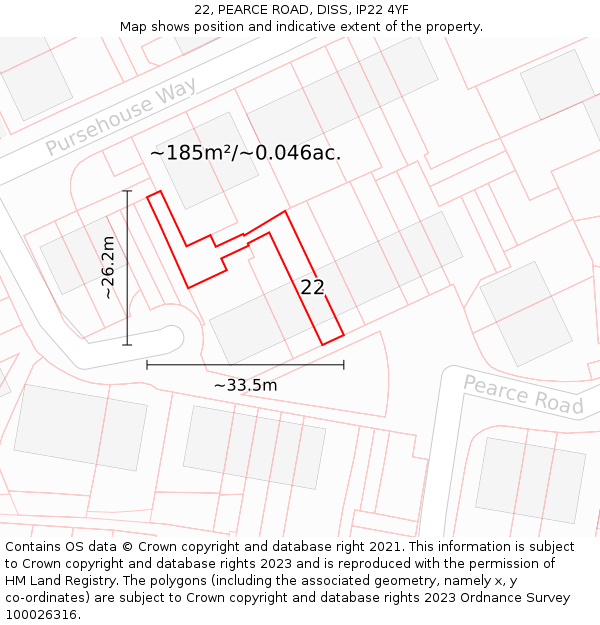 22, PEARCE ROAD, DISS, IP22 4YF: Plot and title map