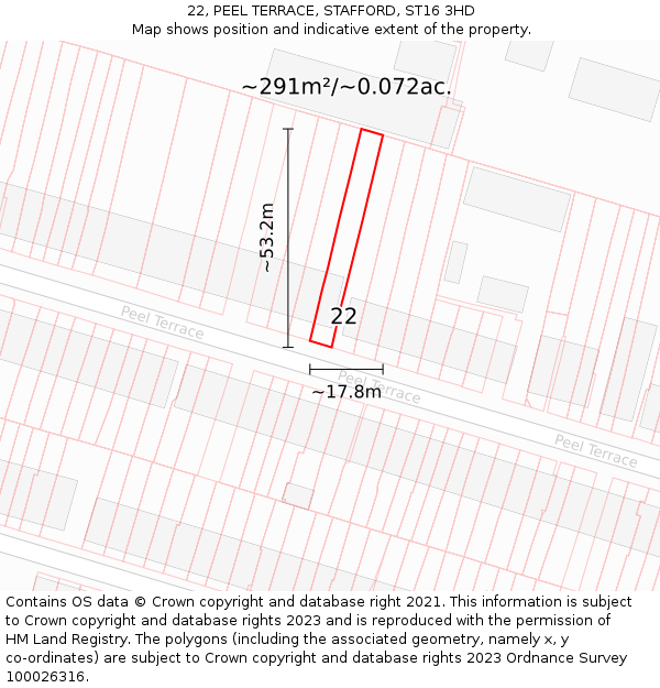 22, PEEL TERRACE, STAFFORD, ST16 3HD: Plot and title map