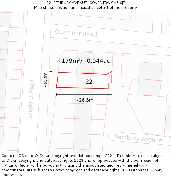 22, PEMBURY AVENUE, COVENTRY, CV6 6JT: Plot and title map