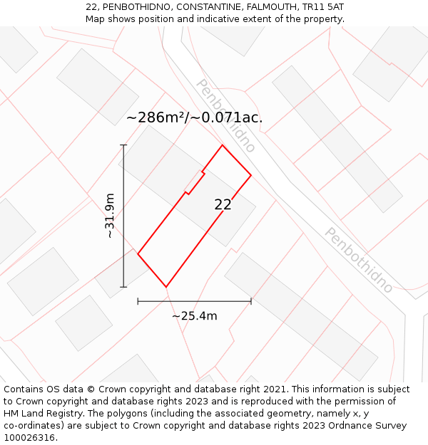 22, PENBOTHIDNO, CONSTANTINE, FALMOUTH, TR11 5AT: Plot and title map