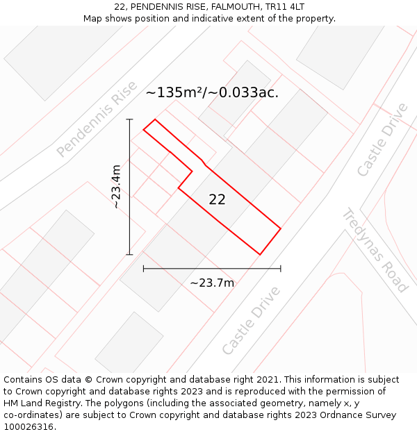 22, PENDENNIS RISE, FALMOUTH, TR11 4LT: Plot and title map