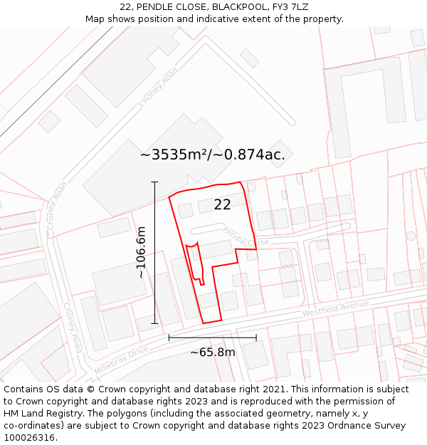 22, PENDLE CLOSE, BLACKPOOL, FY3 7LZ: Plot and title map