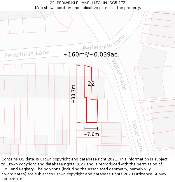 22, PERIWINKLE LANE, HITCHIN, SG5 1TZ: Plot and title map