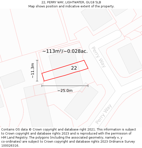 22, PERRY WAY, LIGHTWATER, GU18 5LB: Plot and title map