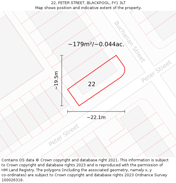 22, PETER STREET, BLACKPOOL, FY1 3LT: Plot and title map