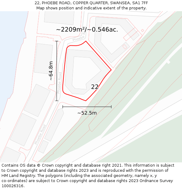 22, PHOEBE ROAD, COPPER QUARTER, SWANSEA, SA1 7FF: Plot and title map