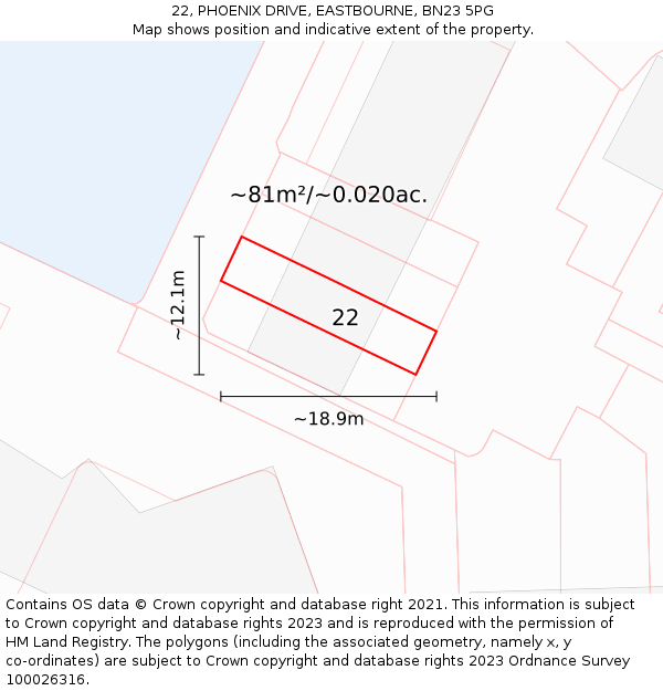 22, PHOENIX DRIVE, EASTBOURNE, BN23 5PG: Plot and title map