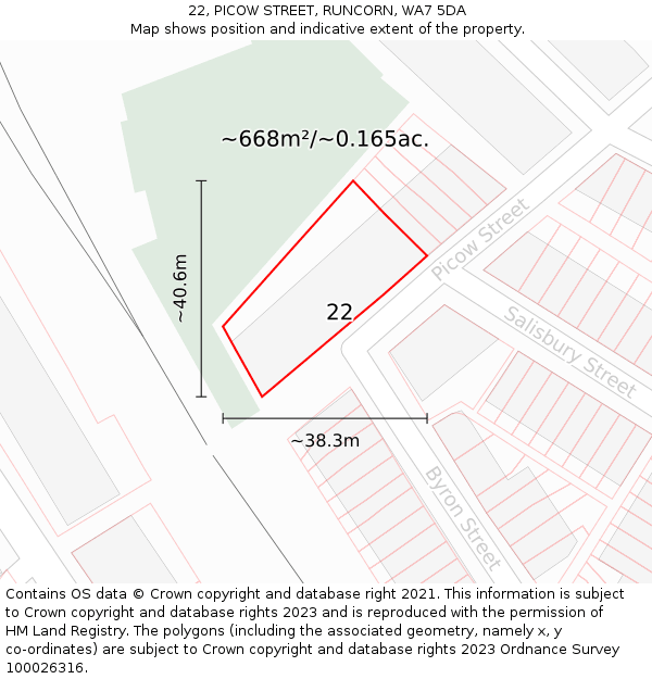 22, PICOW STREET, RUNCORN, WA7 5DA: Plot and title map