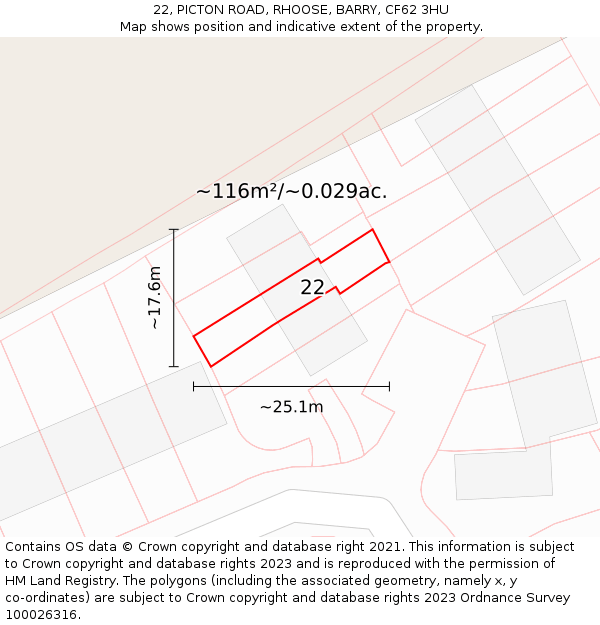 22, PICTON ROAD, RHOOSE, BARRY, CF62 3HU: Plot and title map