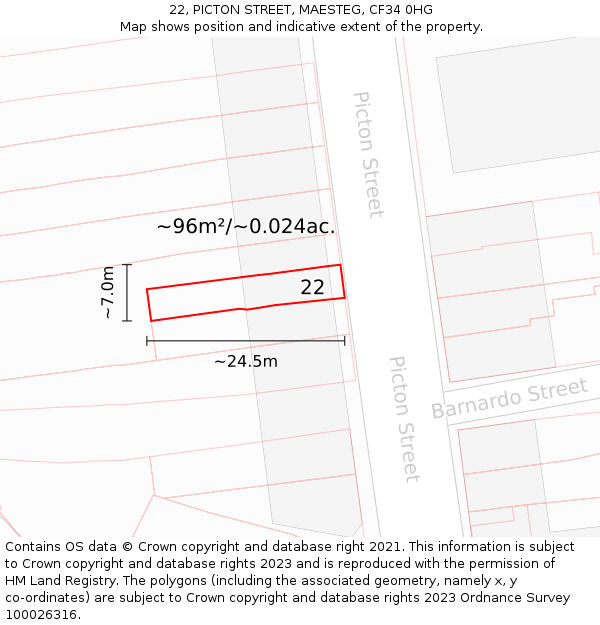 22, PICTON STREET, MAESTEG, CF34 0HG: Plot and title map