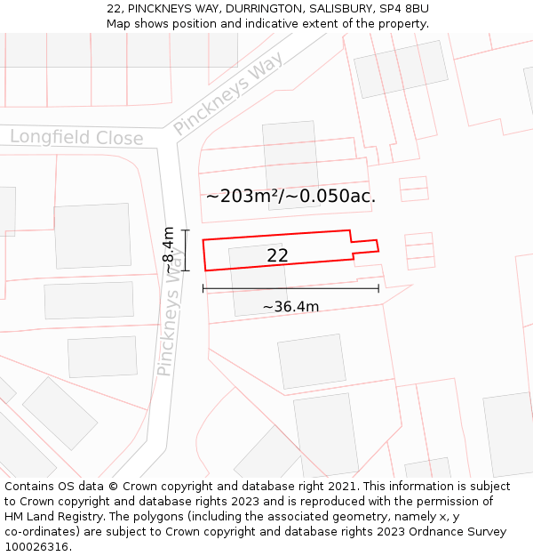 22, PINCKNEYS WAY, DURRINGTON, SALISBURY, SP4 8BU: Plot and title map