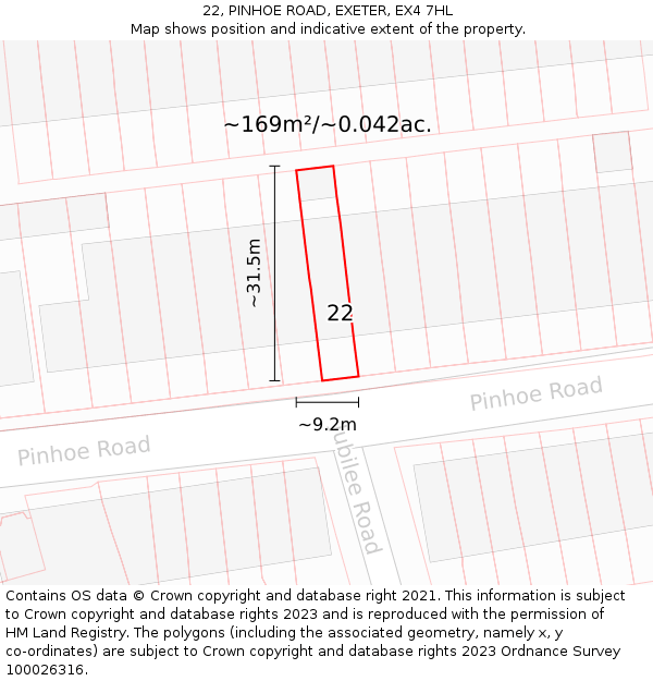 22, PINHOE ROAD, EXETER, EX4 7HL: Plot and title map
