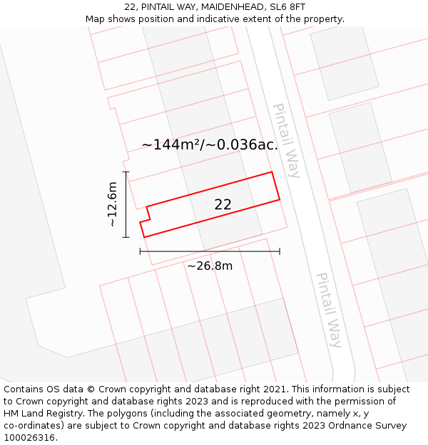 22, PINTAIL WAY, MAIDENHEAD, SL6 8FT: Plot and title map
