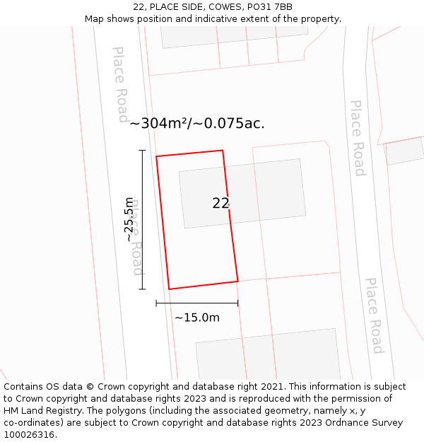 22, PLACE SIDE, COWES, PO31 7BB: Plot and title map