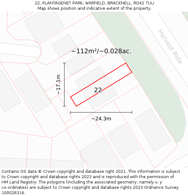 22, PLANTAGENET PARK, WARFIELD, BRACKNELL, RG42 7UU: Plot and title map
