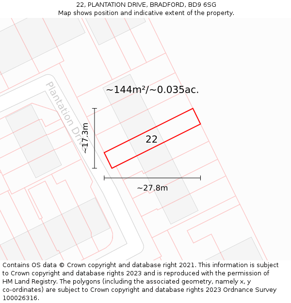 22, PLANTATION DRIVE, BRADFORD, BD9 6SG: Plot and title map