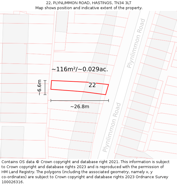 22, PLYNLIMMON ROAD, HASTINGS, TN34 3LT: Plot and title map