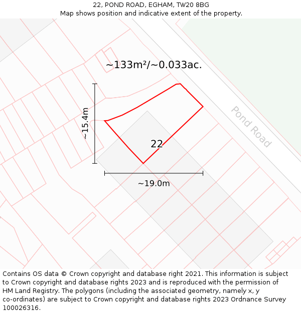 22, POND ROAD, EGHAM, TW20 8BG: Plot and title map
