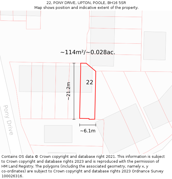 22, PONY DRIVE, UPTON, POOLE, BH16 5SR: Plot and title map