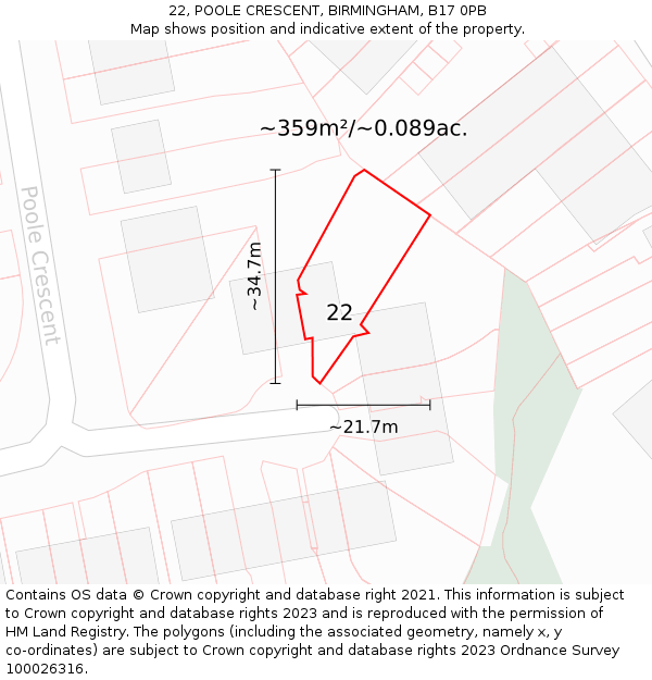 22, POOLE CRESCENT, BIRMINGHAM, B17 0PB: Plot and title map