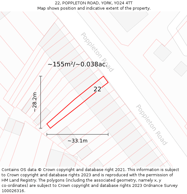 22, POPPLETON ROAD, YORK, YO24 4TT: Plot and title map