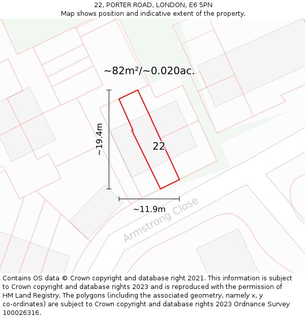 22, PORTER ROAD, LONDON, E6 5PN: Plot and title map