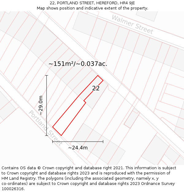 22, PORTLAND STREET, HEREFORD, HR4 9JE: Plot and title map