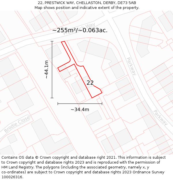 22, PRESTWICK WAY, CHELLASTON, DERBY, DE73 5AB: Plot and title map