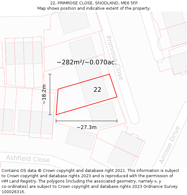 22, PRIMROSE CLOSE, SNODLAND, ME6 5FP: Plot and title map