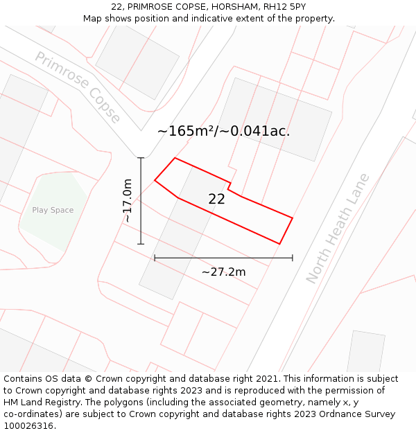 22, PRIMROSE COPSE, HORSHAM, RH12 5PY: Plot and title map