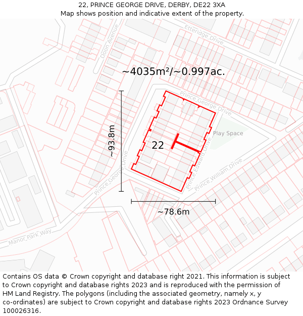 22, PRINCE GEORGE DRIVE, DERBY, DE22 3XA: Plot and title map