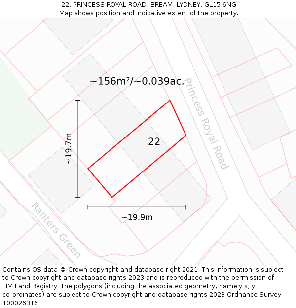 22, PRINCESS ROYAL ROAD, BREAM, LYDNEY, GL15 6NG: Plot and title map
