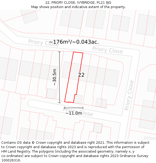 22, PRIORY CLOSE, IVYBRIDGE, PL21 9JG: Plot and title map