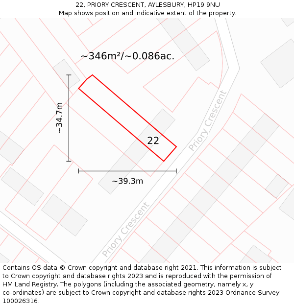 22, PRIORY CRESCENT, AYLESBURY, HP19 9NU: Plot and title map