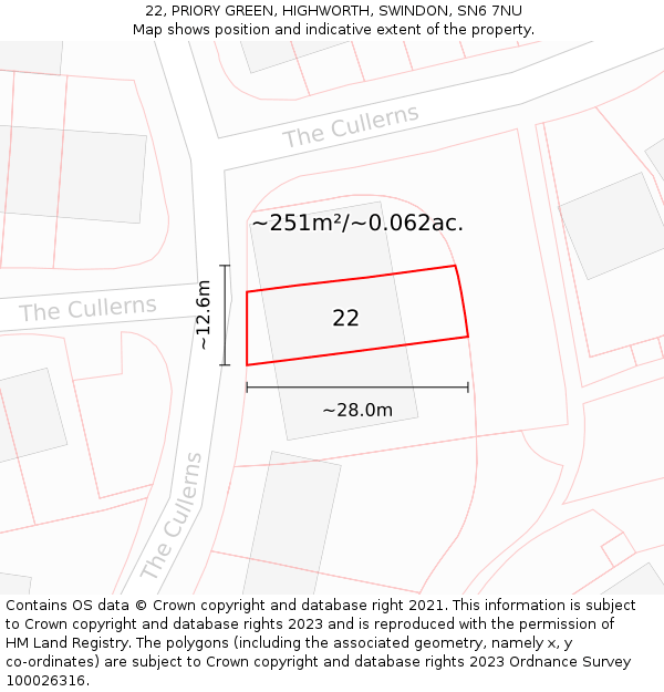 22, PRIORY GREEN, HIGHWORTH, SWINDON, SN6 7NU: Plot and title map