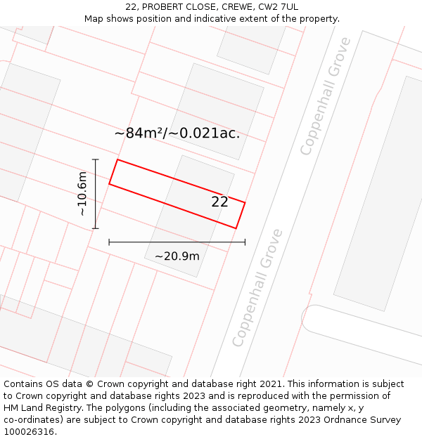 22, PROBERT CLOSE, CREWE, CW2 7UL: Plot and title map